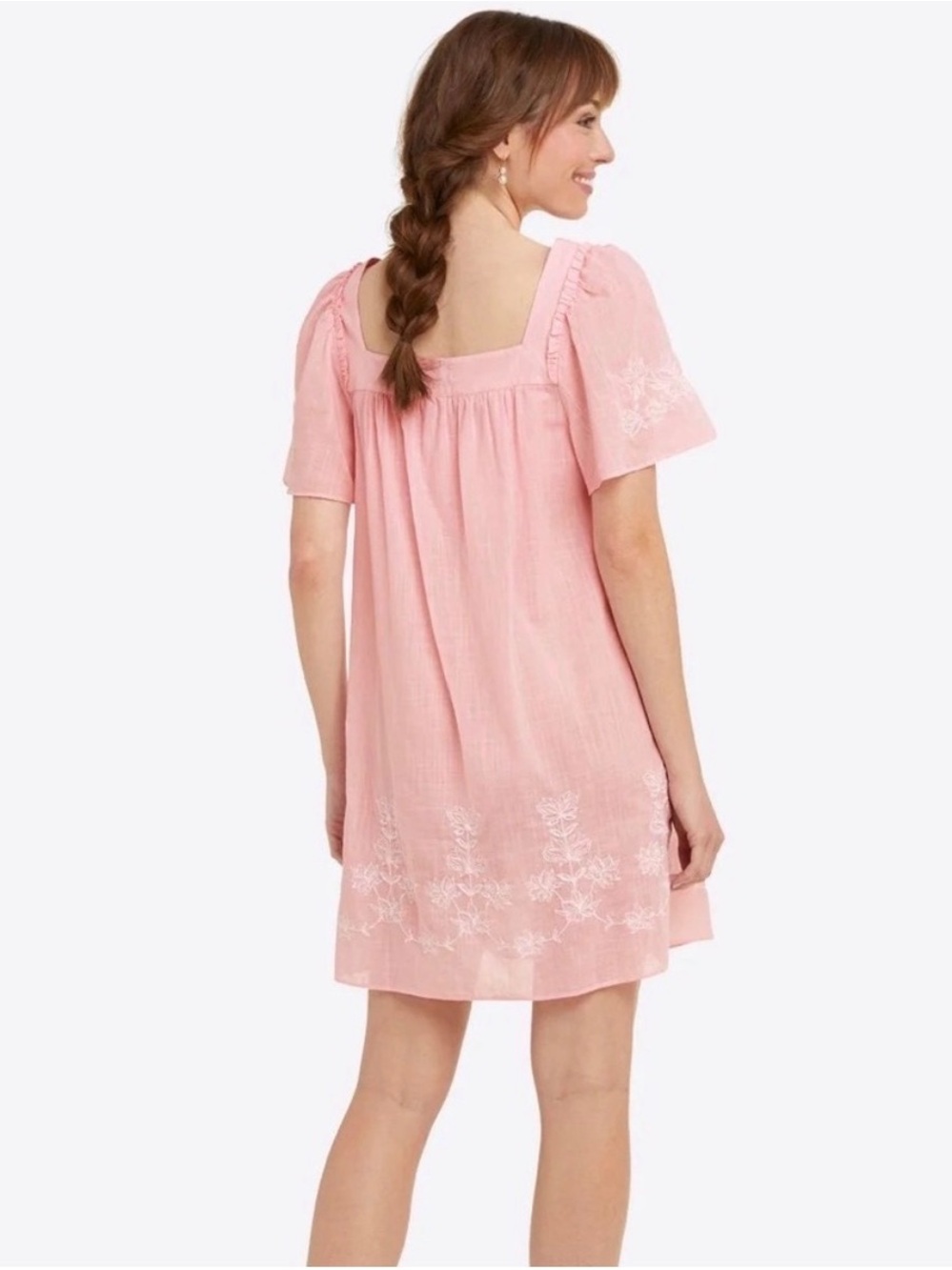 Draper James Pink Embroidered Square-Neck Shift Dress - Picture 2 of 7